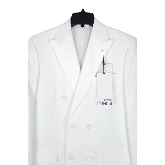 Bar III Mens Slim Fit Linen Suit Jacket Blazer 38R White Double Breasted NWT - Picture 4 of 7